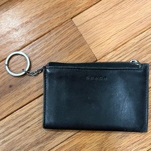 Coach Black vintage mini skinny Leather Zippered Keychain Pouch